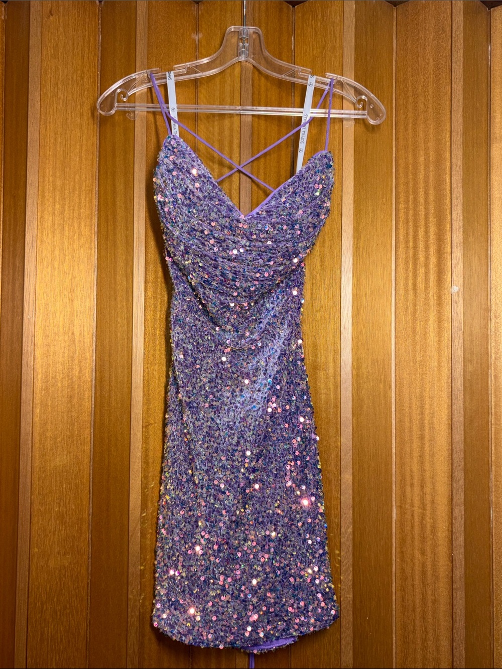 Princess Polly Iridescent Lavender Sequin Cowl Mini Dress